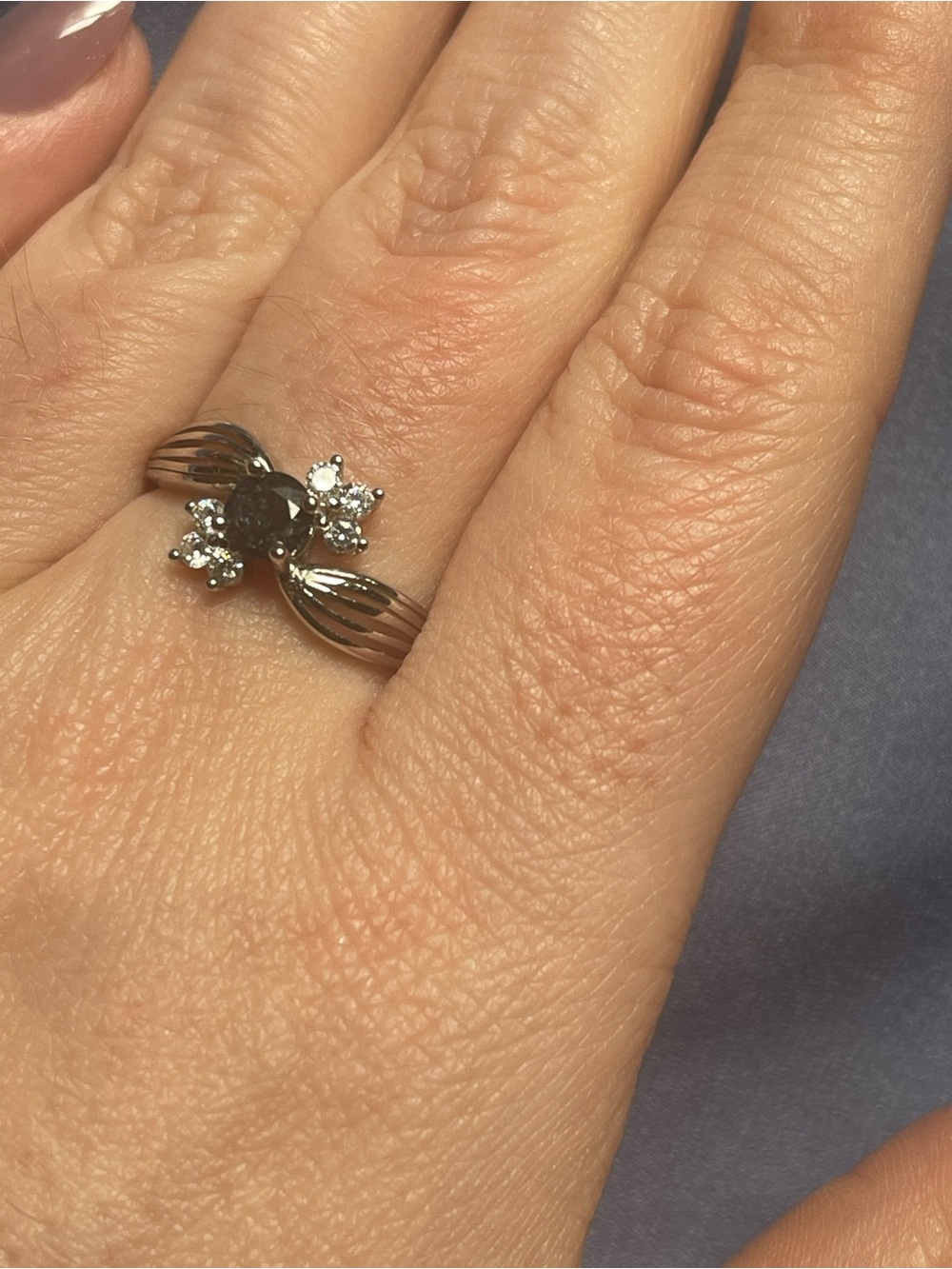 Sterling Silver Black Stone and Clear Accent Ring - Women's Jewelry